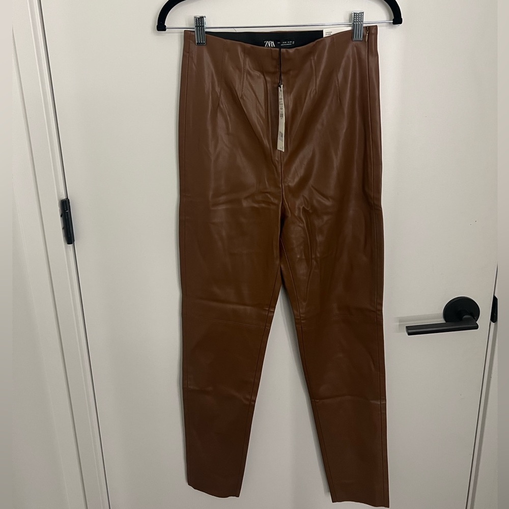 Hi-Rise Brown Leather Leggings